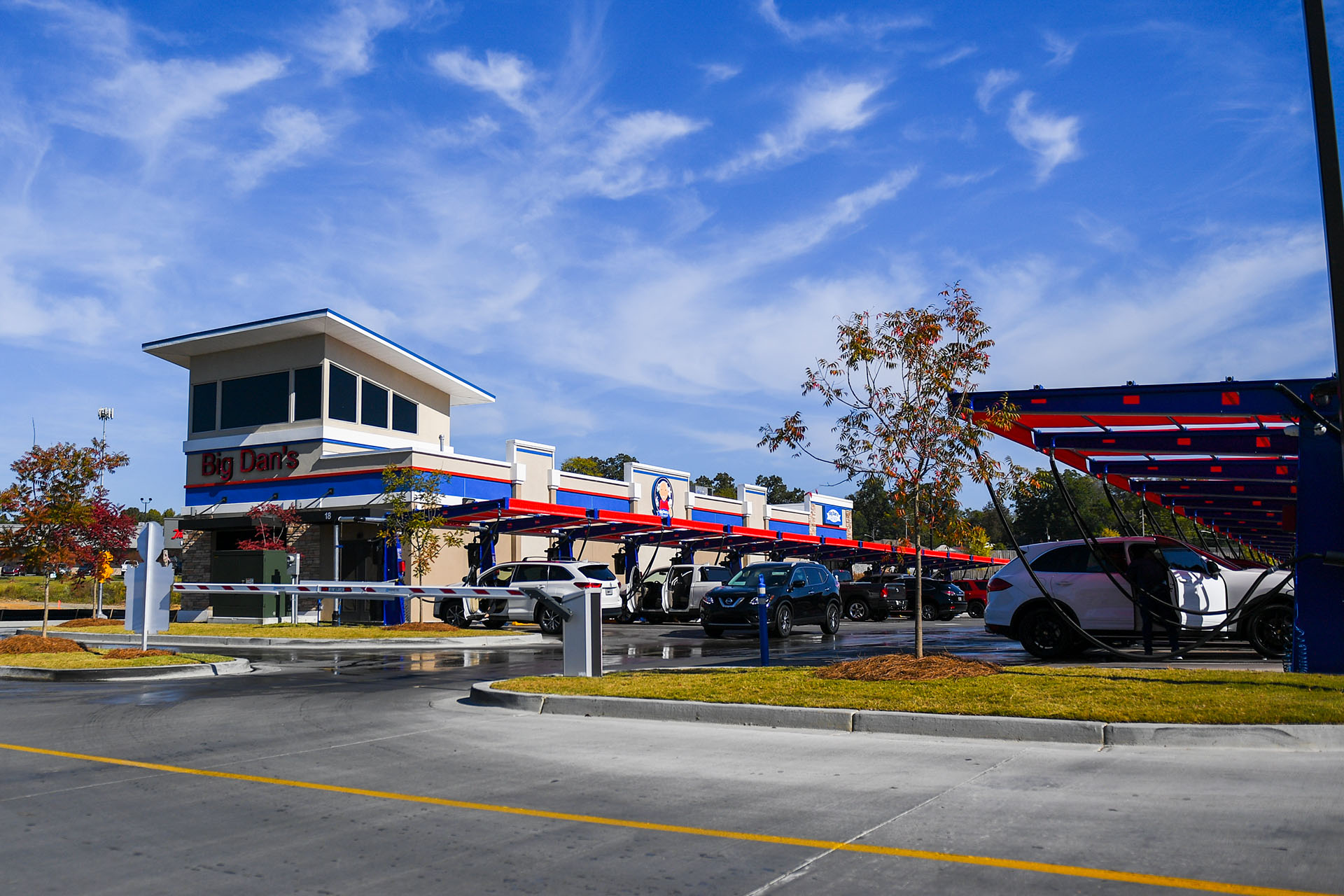 Street view of Big Dan's Car Wash, including the soft-touch automatic car wash and self-service stations