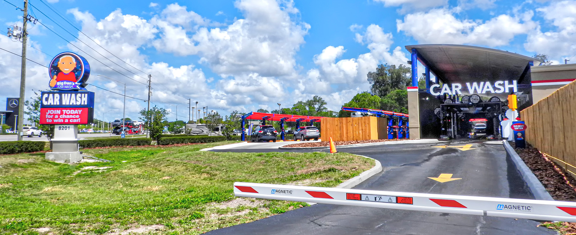 View of exit area from Big Dan's soft-touch automatic car wash tunnel in Pinellas Park, FL
